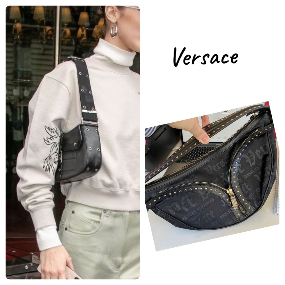 Versace half moon shoulder bag black with studs vintage 90’s